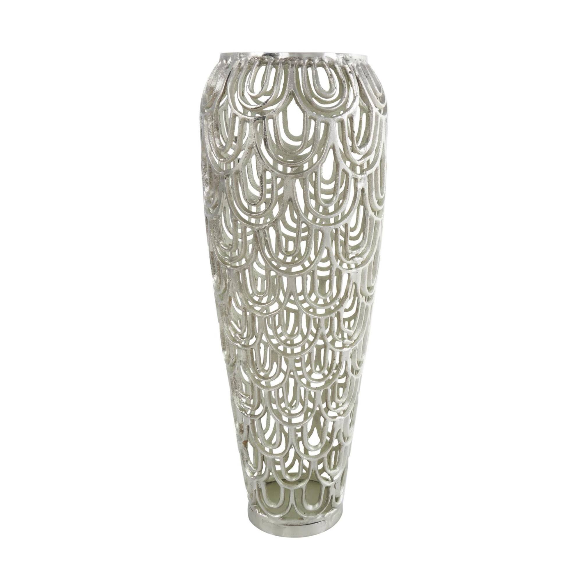 25" Silver Aluminum Metal Geometric Art Deco Inspired Arched Vase
